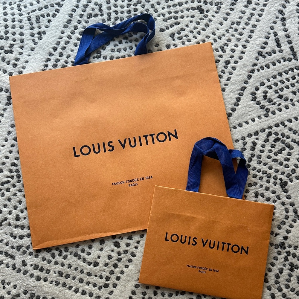 Set of (2) AUTHENTIC Louis Vuitton Orange Tote Bags with Blue Handles